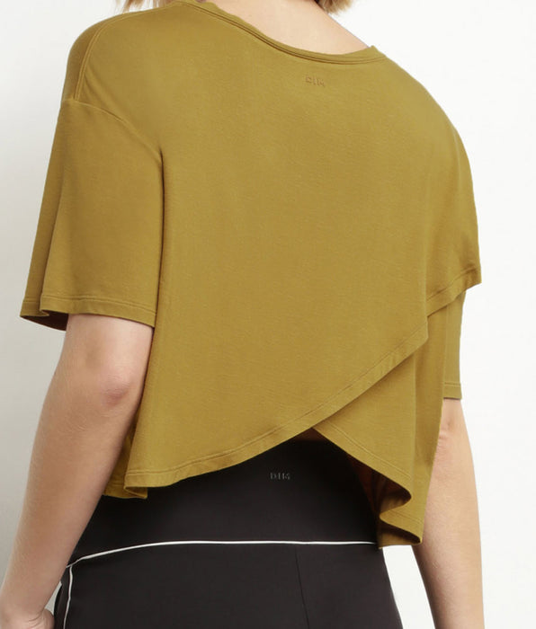 DIM Women's sports T-shirt in olive green viscose with open back Dim Move
