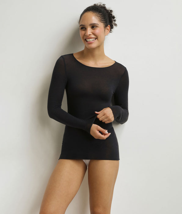 DIM Dames-T-shirt met boothals Zwart Dim Thermal
