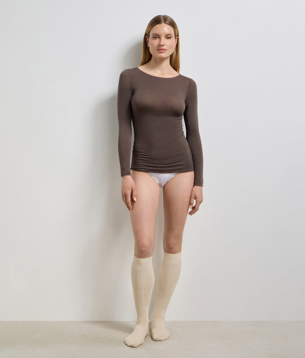 DIM Camiseta de cuello redondo chocolate profundo Thermal Light