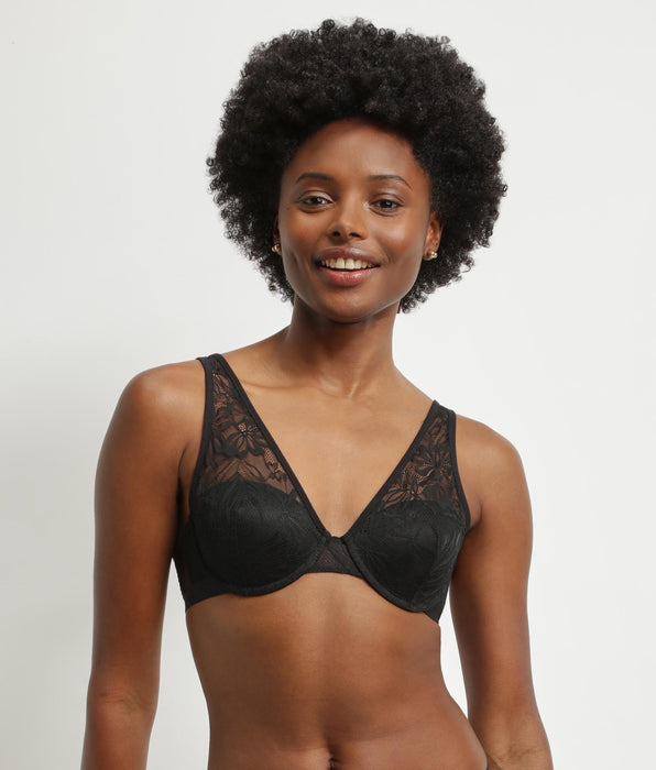 DIM Black lace scarf bra with Mod foliage by Dim