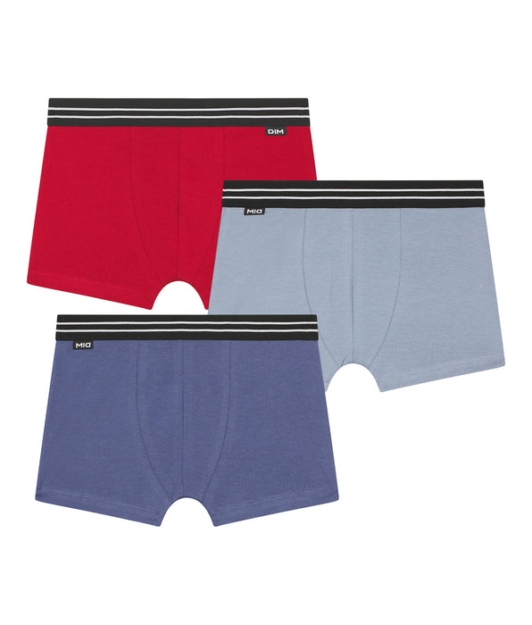 DIM Pack of 3 Ecodim Carmine Red Blue stretch cotton boxer shorts for boys
