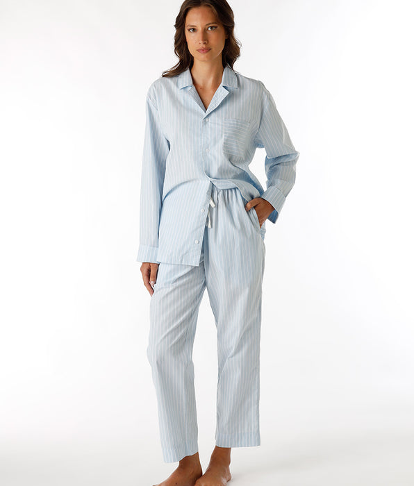 DIM Unisex Blue Striped Cotton Canvas Long Pajama Set