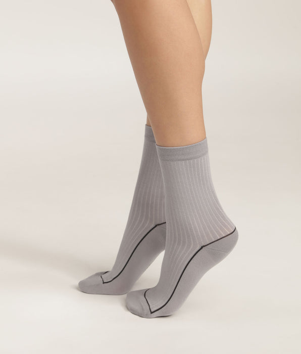 DIM Beige ribbed cotton socks with coloured piping Dim Mode