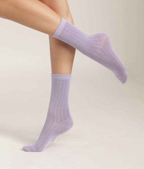DIM Chaussettes femme à côtes plates en coton satiné Lila Dim Mode