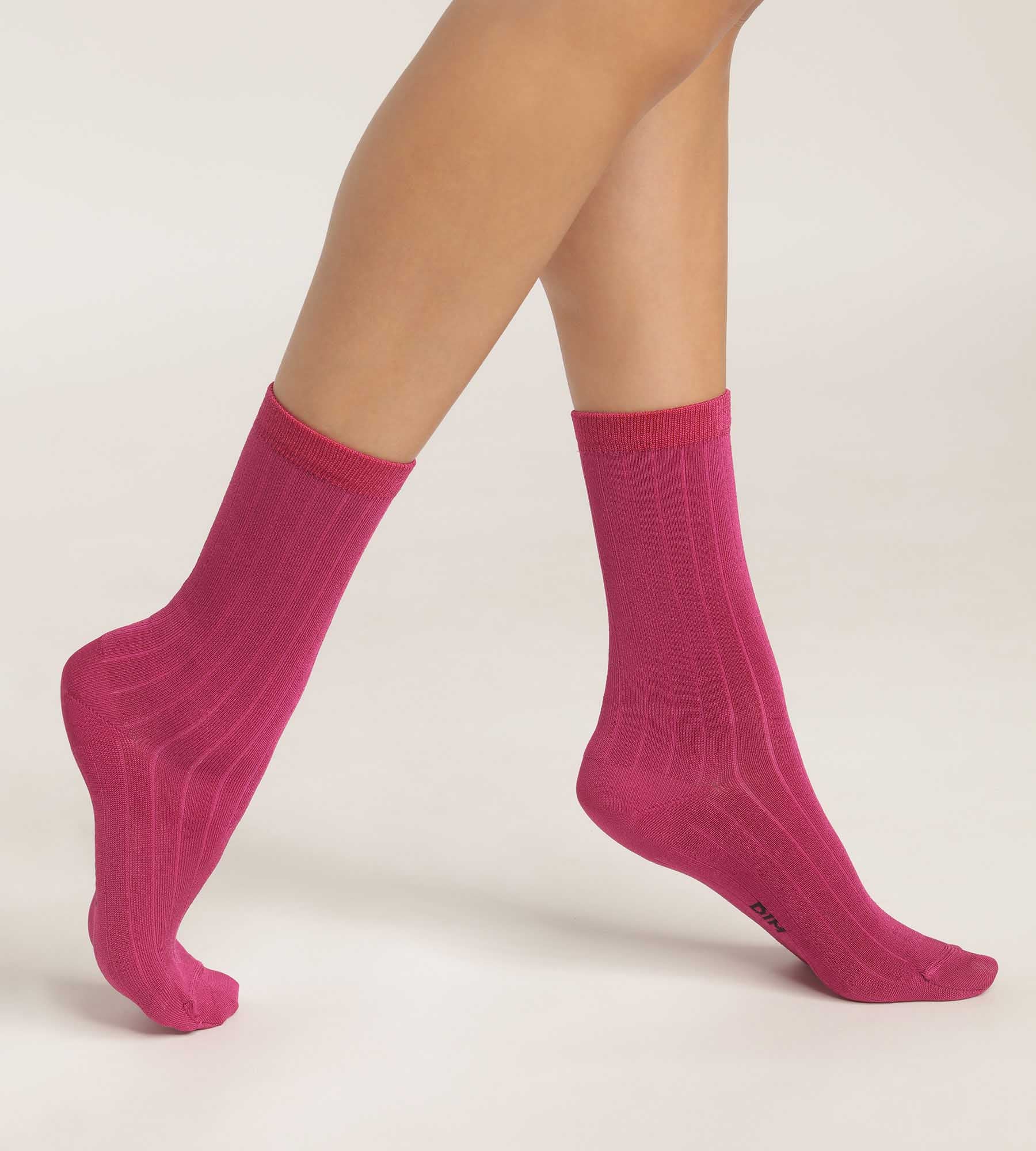 Women's satin cotton ribbed socks Fuchsia Dim Fashion | DIM