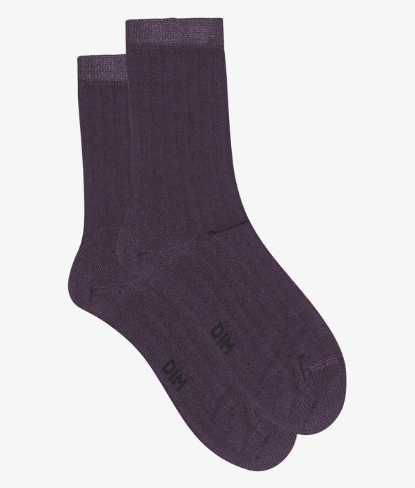 DIM Women's ribbed socks in satin cotton Violet Dim Mode
