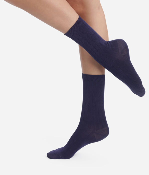 DIM Rippstrick-Socken für Damen aus satinierter Baumwolle von Dim Mode in Blau