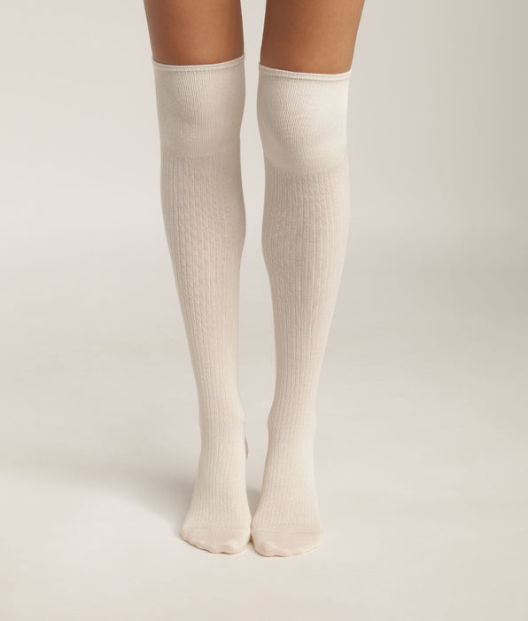 DIM Women's ribbed cotton maxi socks Cream Dim