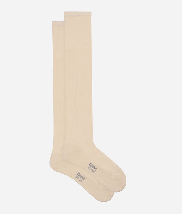 DIM Women's ribbed cotton maxi socks Cream Dim