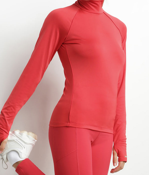 DIM Women's sports top with high collar in red microfiber Dim Move