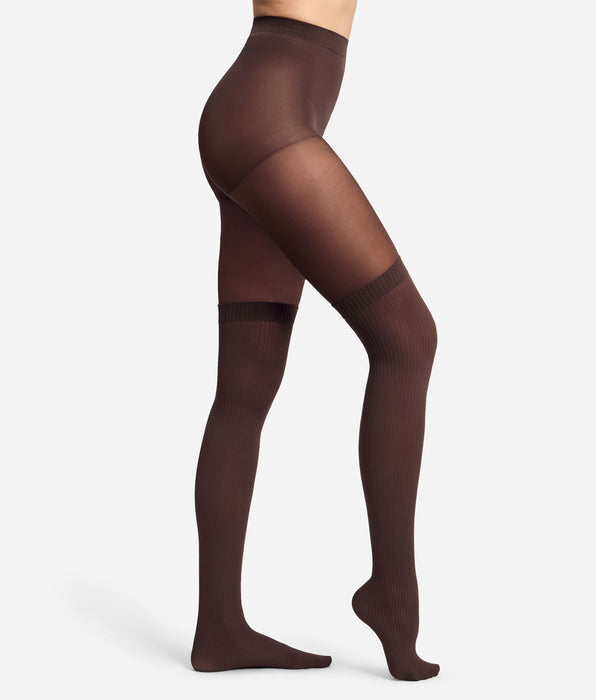 DIM Medias de fantasía efecto trompe-l'œil chocolate 25/45D Style
