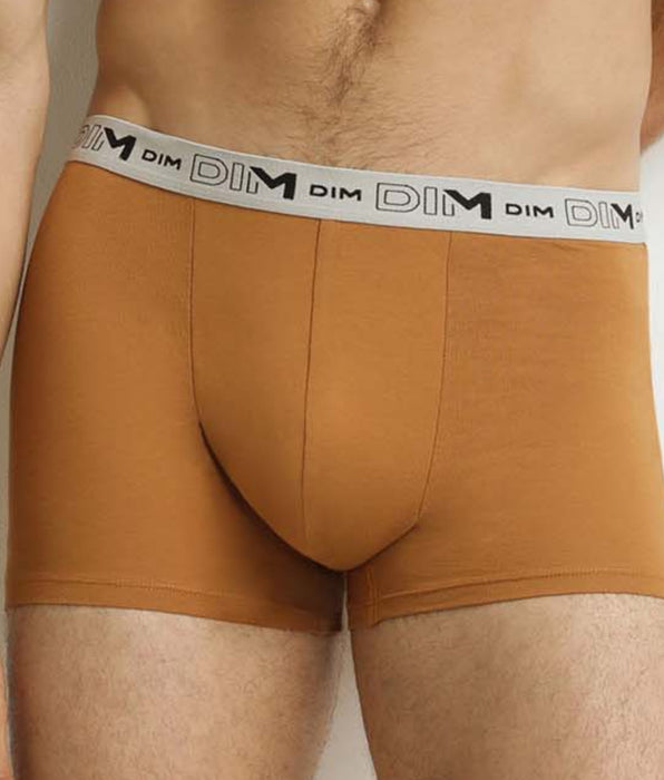 DIM Pack of 3 Khaki Ochre Blue Organic Cotton Stretch Boxer Briefs for Men