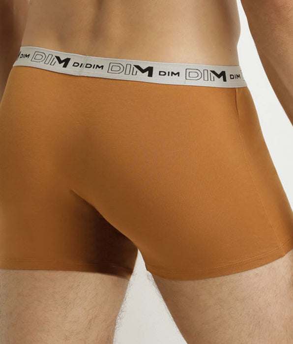 DIM Pack of 3 Khaki Ochre Blue Organic Cotton Stretch Boxer Briefs for Men