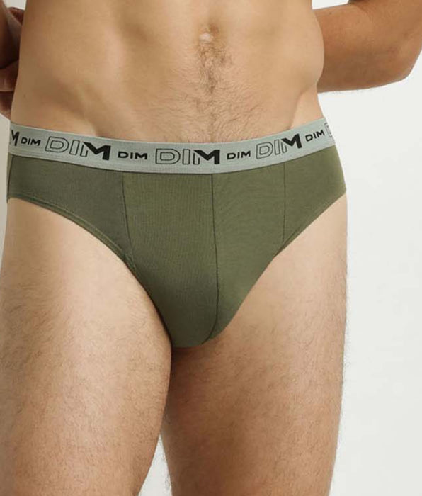 DIM Lot de 3 slips homme Bleu Gris Vert Coton Stretch Bio