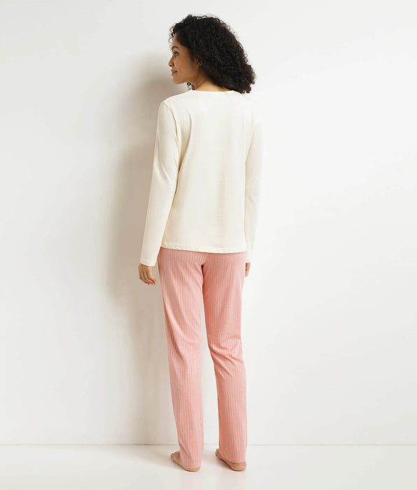 DIM Pyjama-Set Damen Hose Ivory Grau Gestreift Don't Disturb