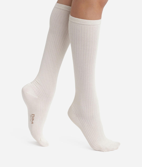 DIM Hohe gerippte Socken aus Baumwolle in Elfenbein Dim Modal