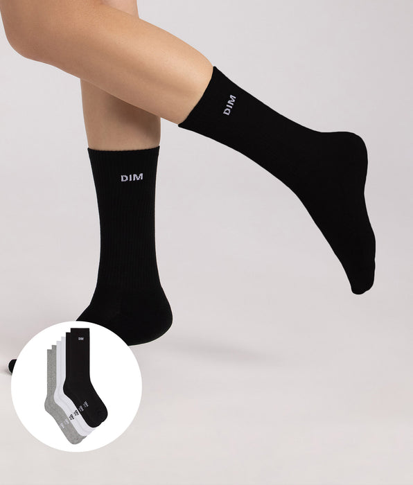 DIM Pack of 3 women’s sports socks in black, white and grey Original