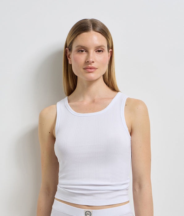 DIM Débardeur femme jersey côtelé fin blanc Dim x Ines de la Fressange
