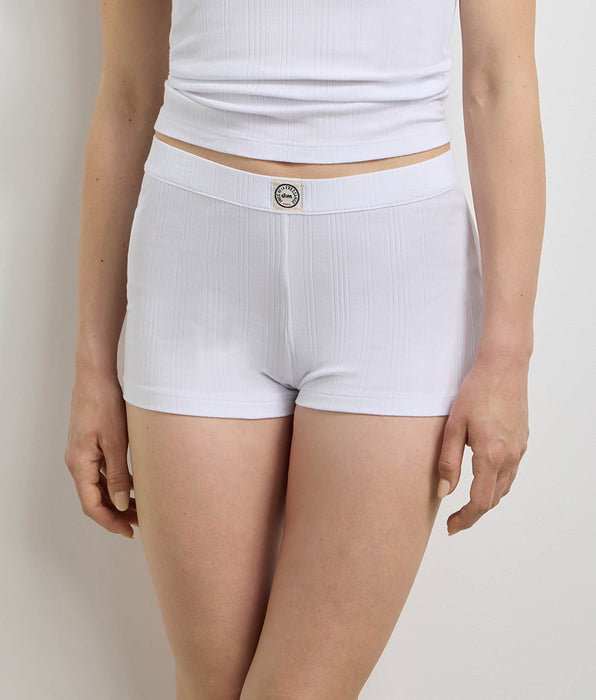 DIM Weite Damen-Shorts aus feinem, weißem Jersey mit Rippmuster von Dim x Ines de la Fressange
