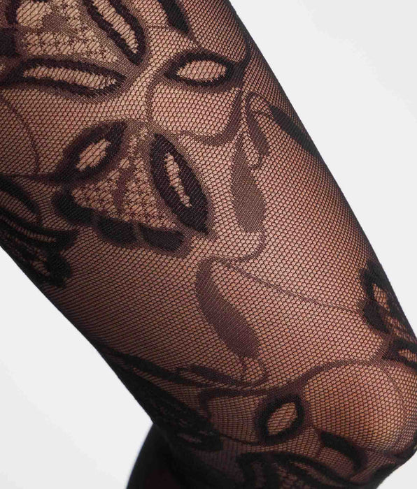 DIM Fancy floral tulip-pattern velvet-effect black tights Style