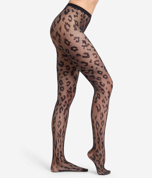 DIM Fantasie-Strumpfhose „Leopard“ mit schwarzem Netzmuster, 30D, Style