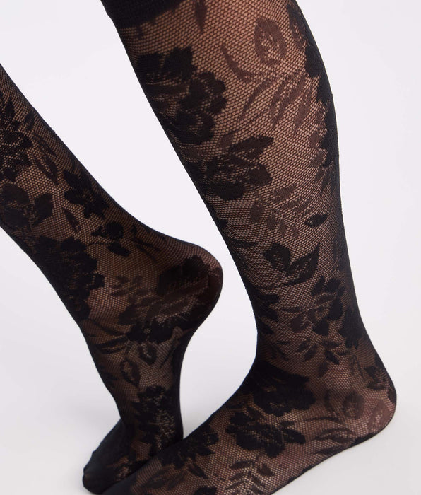 DIM Schwarze Fantasie-Kniestrümpfe La Dentelle Florale
