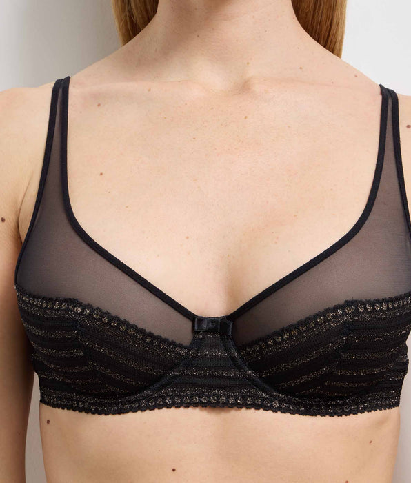 DIM Holiday black striped lace underwired scarf bra