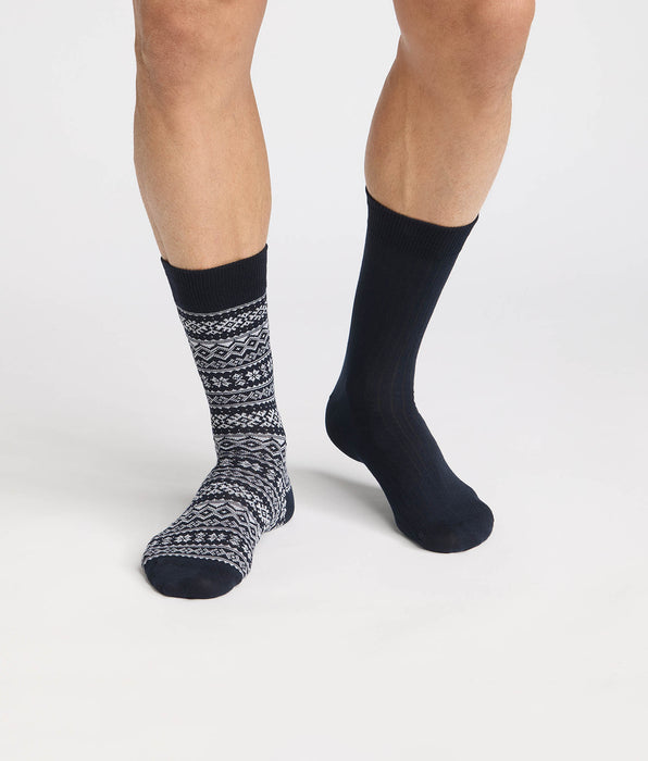 DIM Pack of 2 men's Nordic navy bleu and navy blue Coton Fancy socks