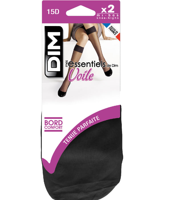 DIM Pack of 2 pairs of black Mes Essentiels 15 sheer knee highs