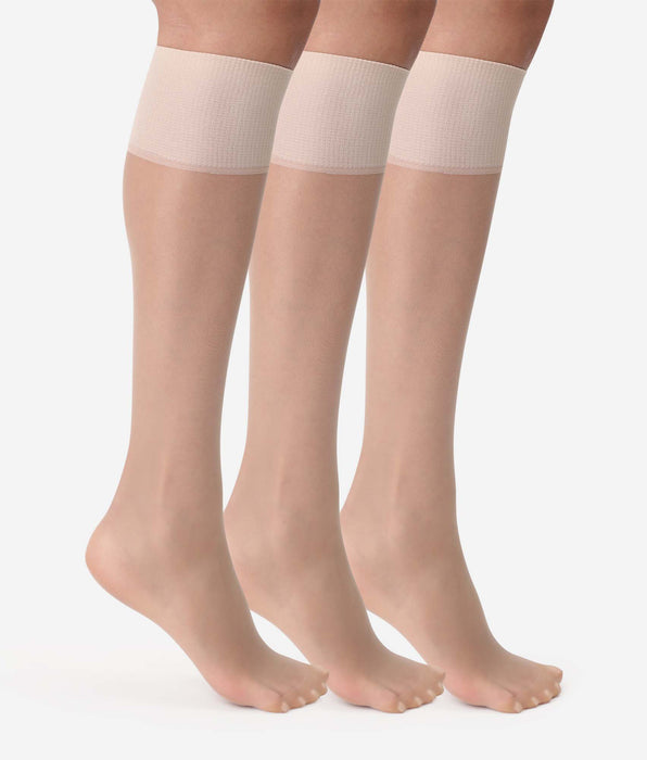 DIM 3er-Pack transparente Kniestrümpfe 20D in Nude - Beauty Resist