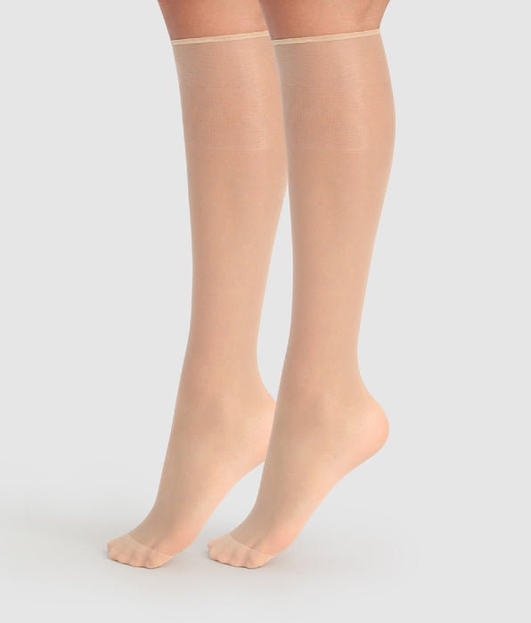 DIM Pack of 2 Sublim Voile Brillant 15 sheer knee highs with a satin sheen in capri