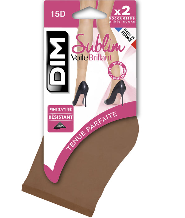 DIM 2er-Pack gazellenbraune Kniestrümpfe mit glänzendem Finish 14D - Sublim