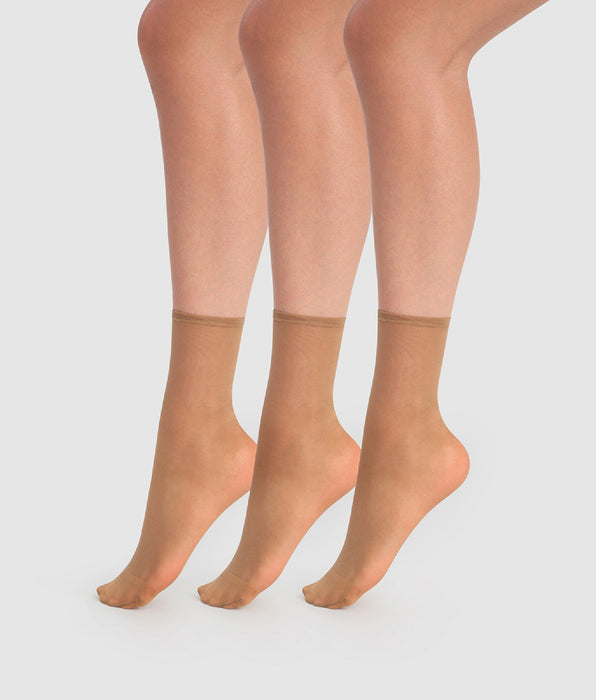 DIM Set of 3 Transparent Beauty Resist 20D cinnamon ankle socks