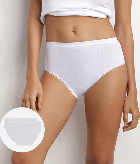 DIM Lot de 2 slips blancs Femme Pur Coton taille haute