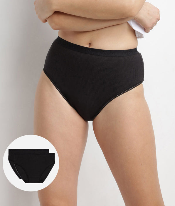 DIM Pack of 2 pairs of Pur Coton high rise bikini knickers in black