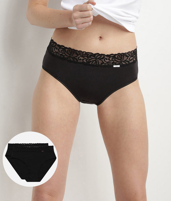DIM Pack de 2 braguitas de talle alto de algodón negras Coton Plus Féminine