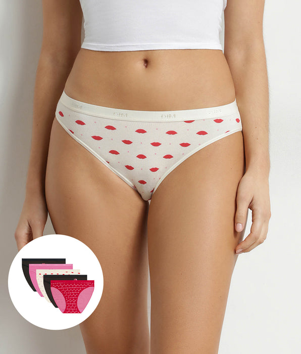 DIM Set van 5 katoenen damesslips met Les Pockets hartpatroon