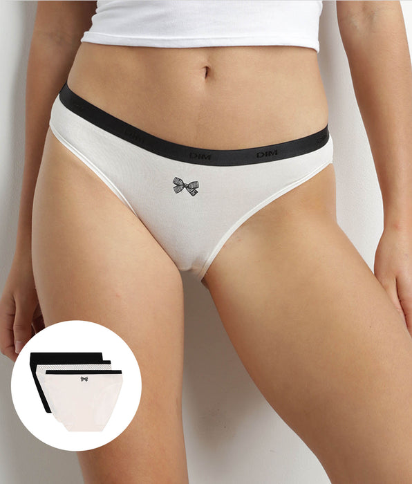 DIM Pack of 3 pairs of Les Pockets cotton knickers with black bow