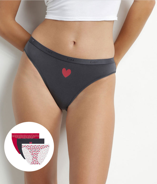 DIM Pack of 3 red stretch cotton briefs with hearts Les Pockets