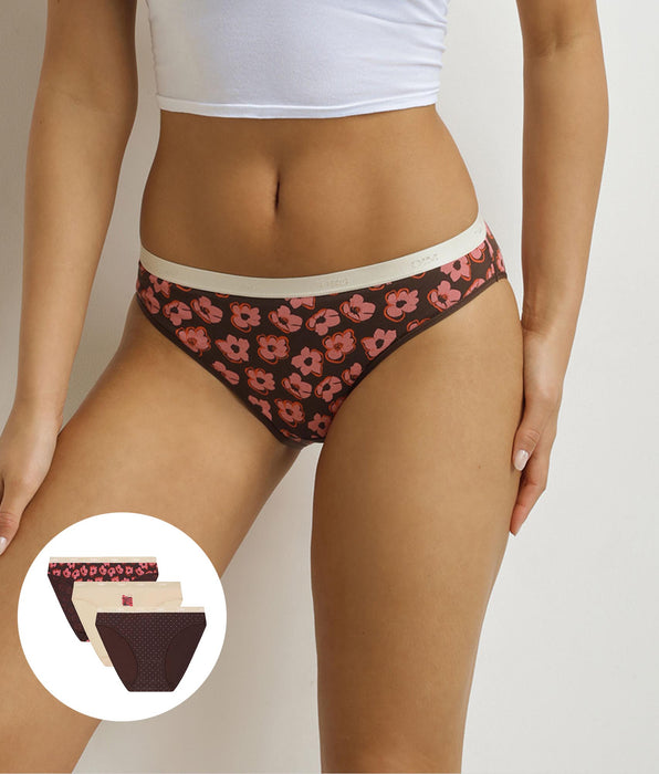 DIM Pack of 3 women's briefs with pink and brown bohemian motifs Les Pockets