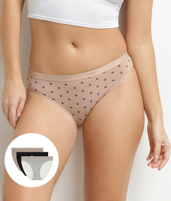 DIM Pack of 3 women's stretch cotton briefs with palm tree pattern Les Pockets