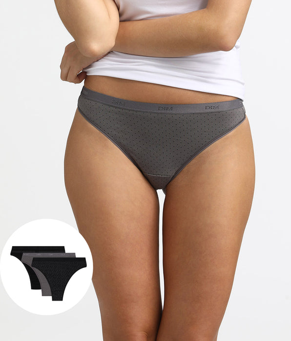 DIM Pack of 3 black and grey Les Pockets Stretch Cotton thongs