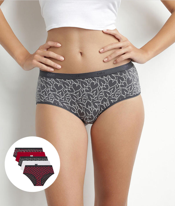 DIM Lot de 5 shorties femme coton stretch Rouge motifs coeurs Les Pockets