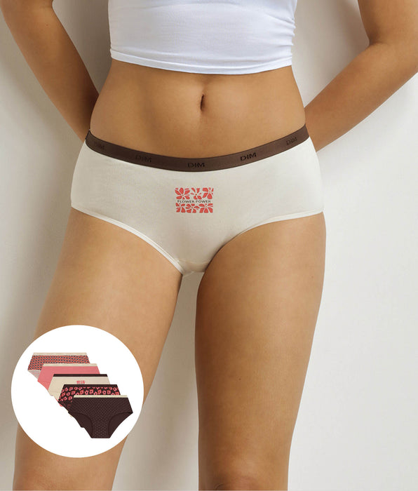DIM Set van 5 retro roze en bruine boxershorts Les Pockets