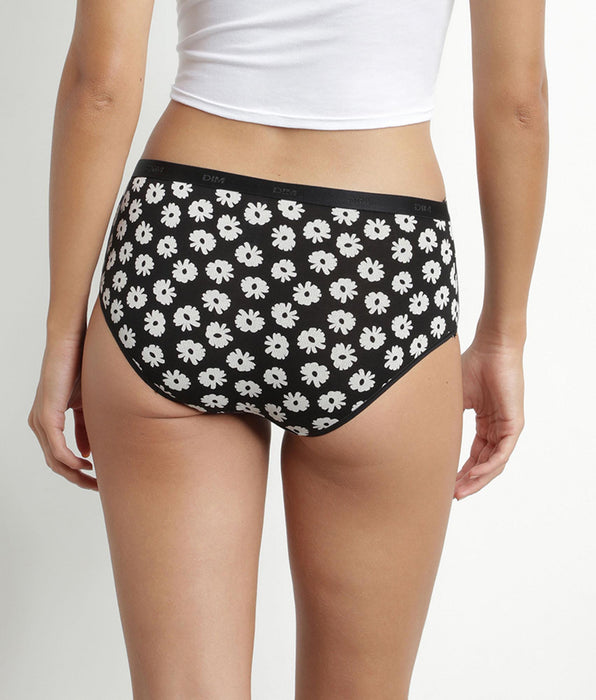 DIM Pack of 3 women's stretch cotton shorties Black Beige with flowers Les Pockets