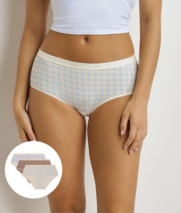 DIM Pack of 3 women's gingham pattern boxer shorts Blue Beige Les Pockets