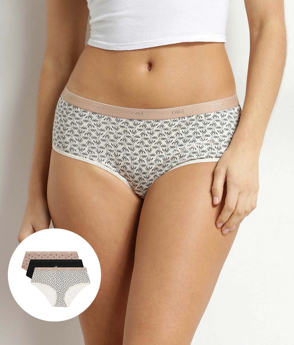 DIM Pack de 3 bóxers de mujer de algodón elástico con estampado de palmeras Les Pockets
