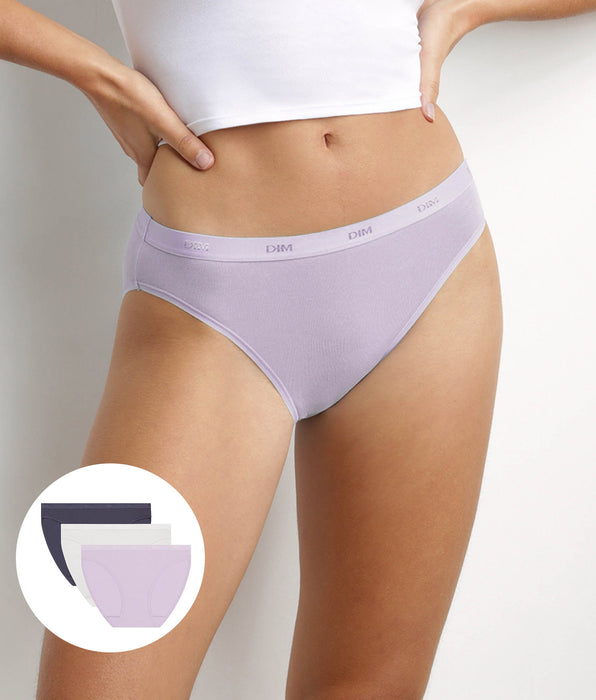 DIM 3er-Pack Slips aus Stretch Baumwolle in Lila/Weiß/Blau – Pockets Ecodim