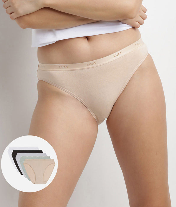 DIM Packs de 5 bragas en negro, blanco, visón y gris de algodón Les Pockets