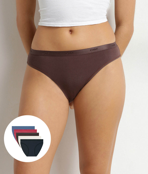 DIM Pack of 5 women's stretch cotton briefs in red Les Pockets Ecodim